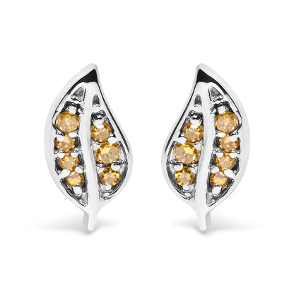 Ohrstecker aus Sterlingsilber mit gelbem Diamantakzent in Blattform