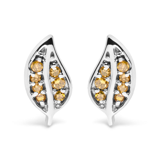 Ohrstecker aus Sterlingsilber mit gelbem Diamantakzent in Blattform