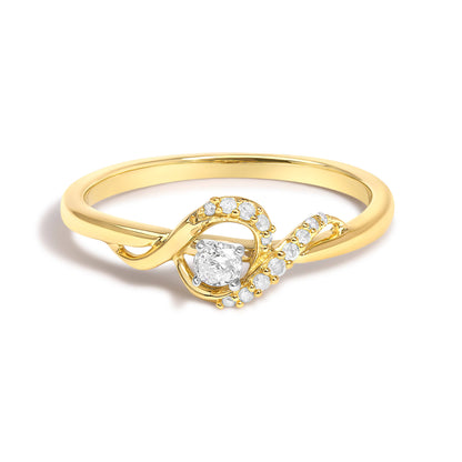 14K Gold über Silber 1/6ct Diamant Wirbel & Halo Versprechensring
