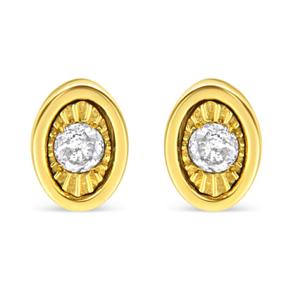 Gelbgold über Silber 1/10 Ct Diamant ovale Ohrstecker