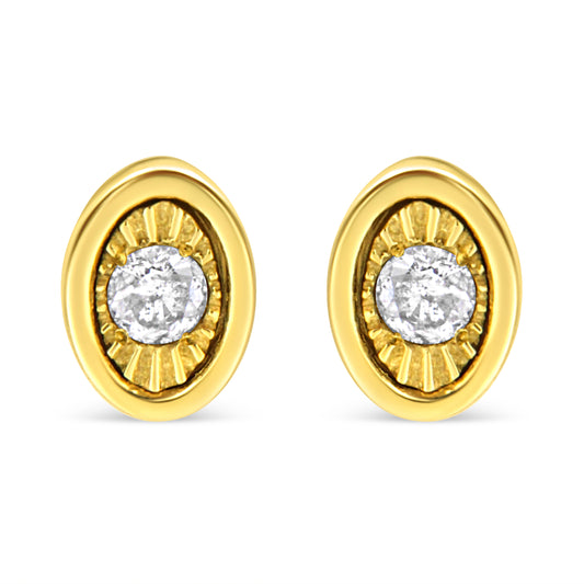 Gelbgold über Silber 1/10 Ct Diamant ovale Ohrstecker