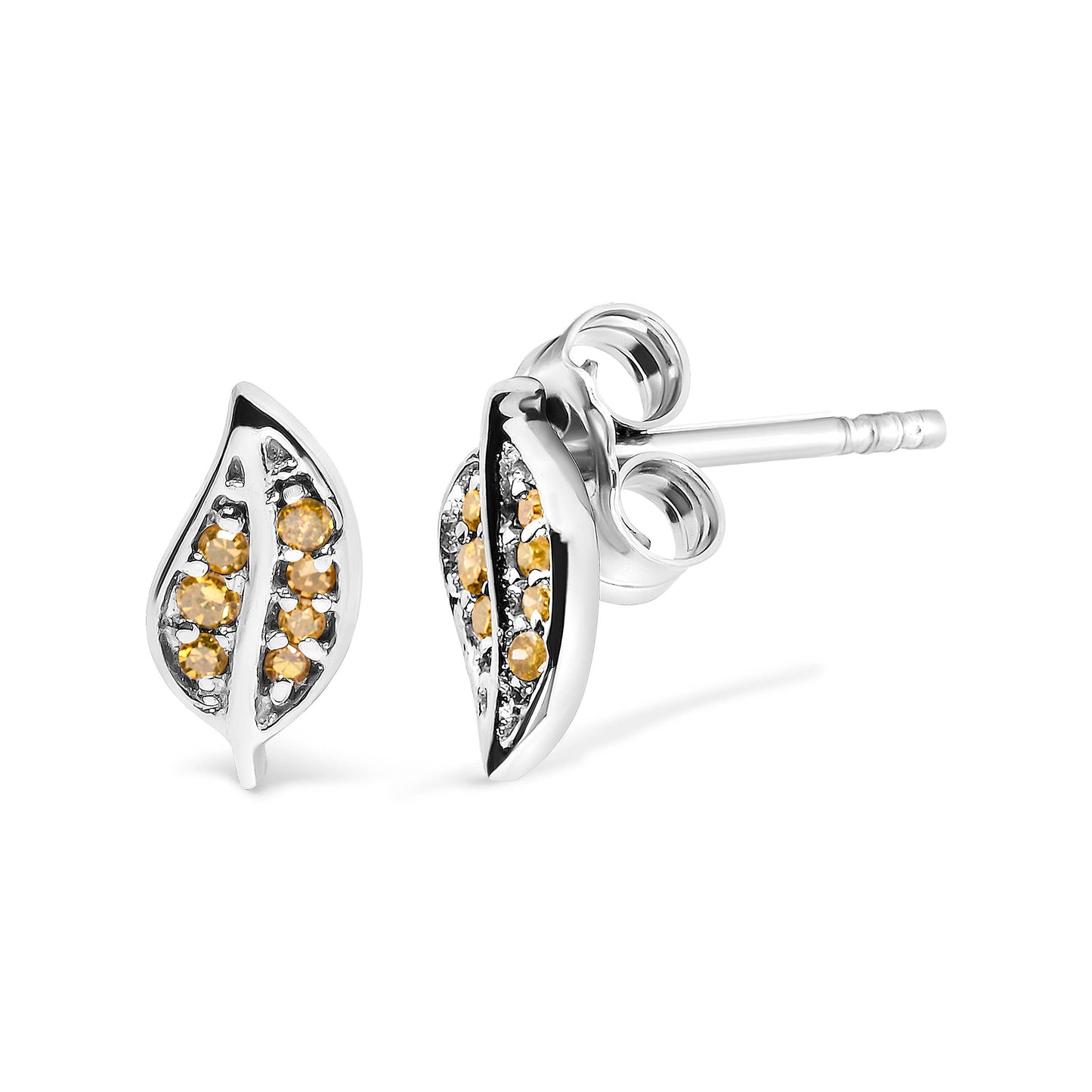 Ohrstecker aus Sterlingsilber mit gelbem Diamantakzent in Blattform