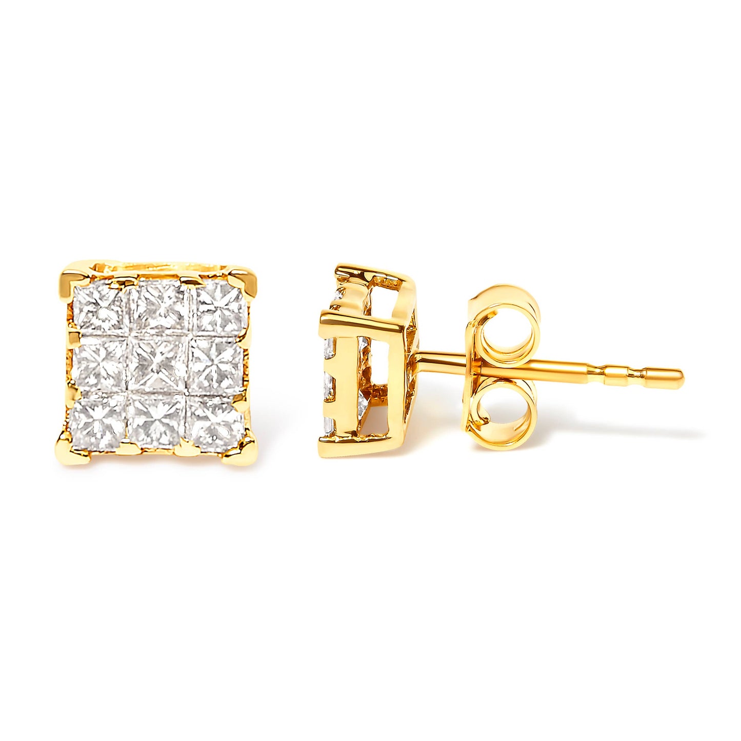 Ohrringe aus 14 Karat Gold mit 1/2 Karat Diamant, 9 Steine, quadratisch.