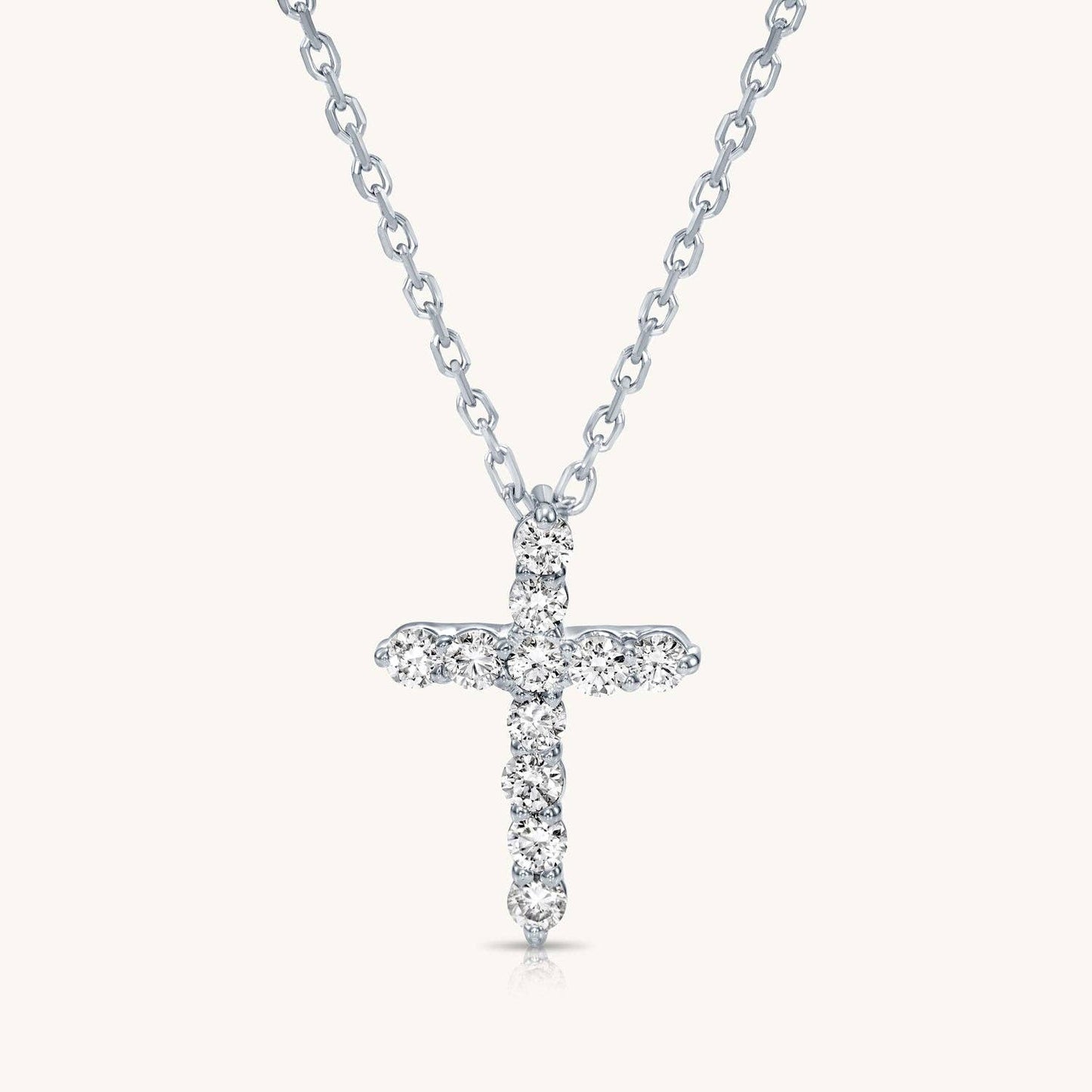 Halskette mit Kreuzanhänger aus 14K Massivgold und Diamanten (Zierlich)