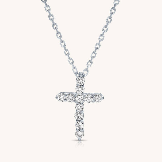 Halskette mit Kreuzanhänger aus 14K Massivgold und Diamanten (Zierlich)