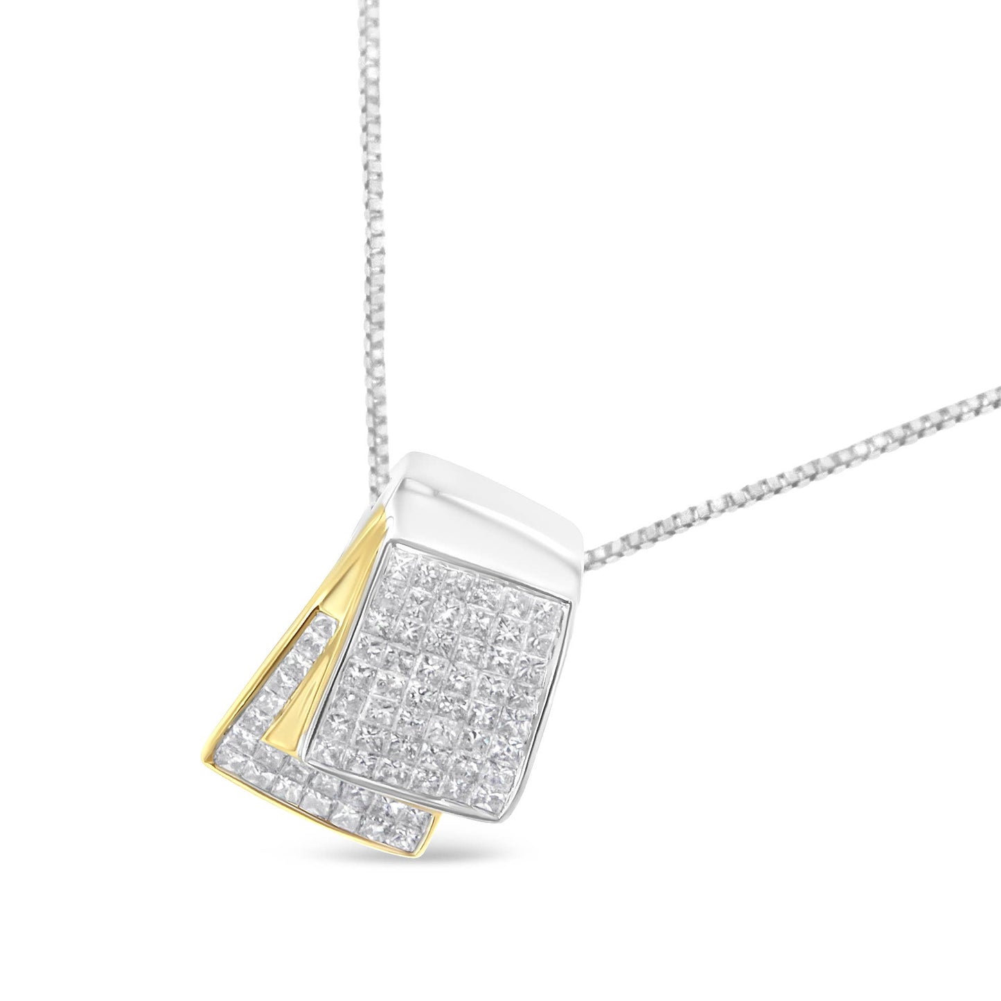 Halskette mit 14 Karat zweifarbigem Gold 2,0 Karat Diamant Box Anhänger