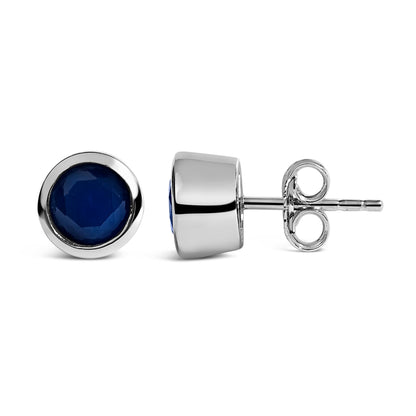 Sterlingsilber 6MM Blaue Saphir Solitär Ohrstecker