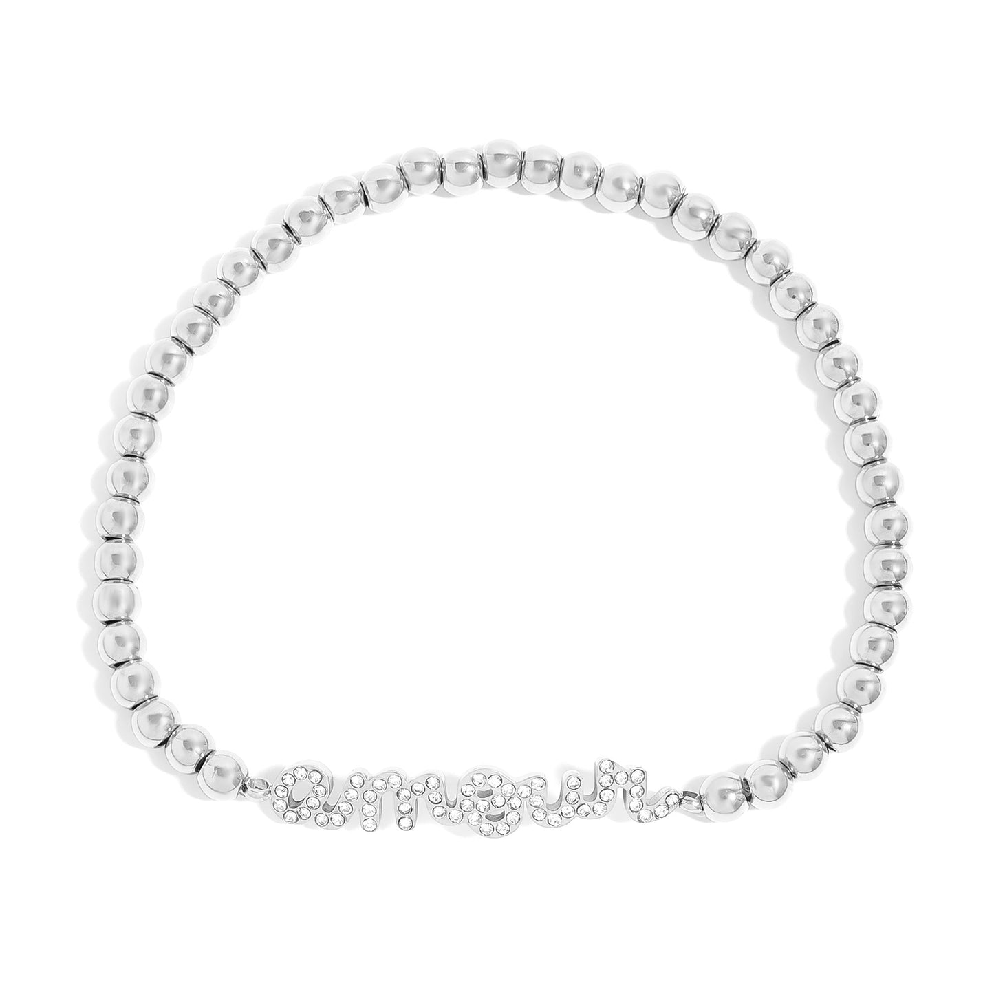 18K Gold PVD Stainless Steel Stone Amour Metal Beaded Stretch Bracelet / BRJ1015