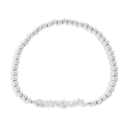 18K Gold PVD Stainless Steel Stone Amour Metal Beaded Stretch Bracelet / BRJ1015