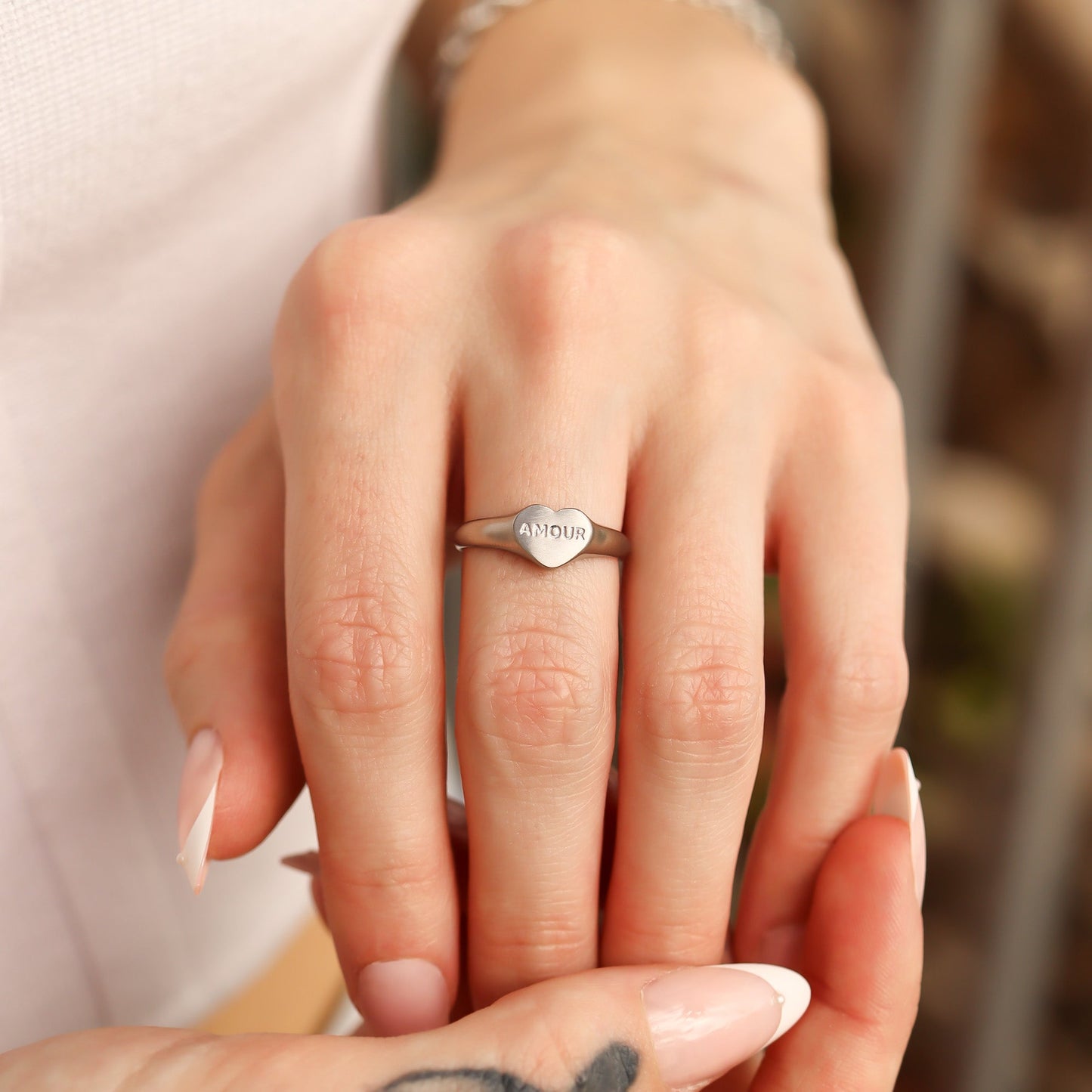 18K Gold PVD Stainless Steel Amour Heart Signet Ring / ESR0006