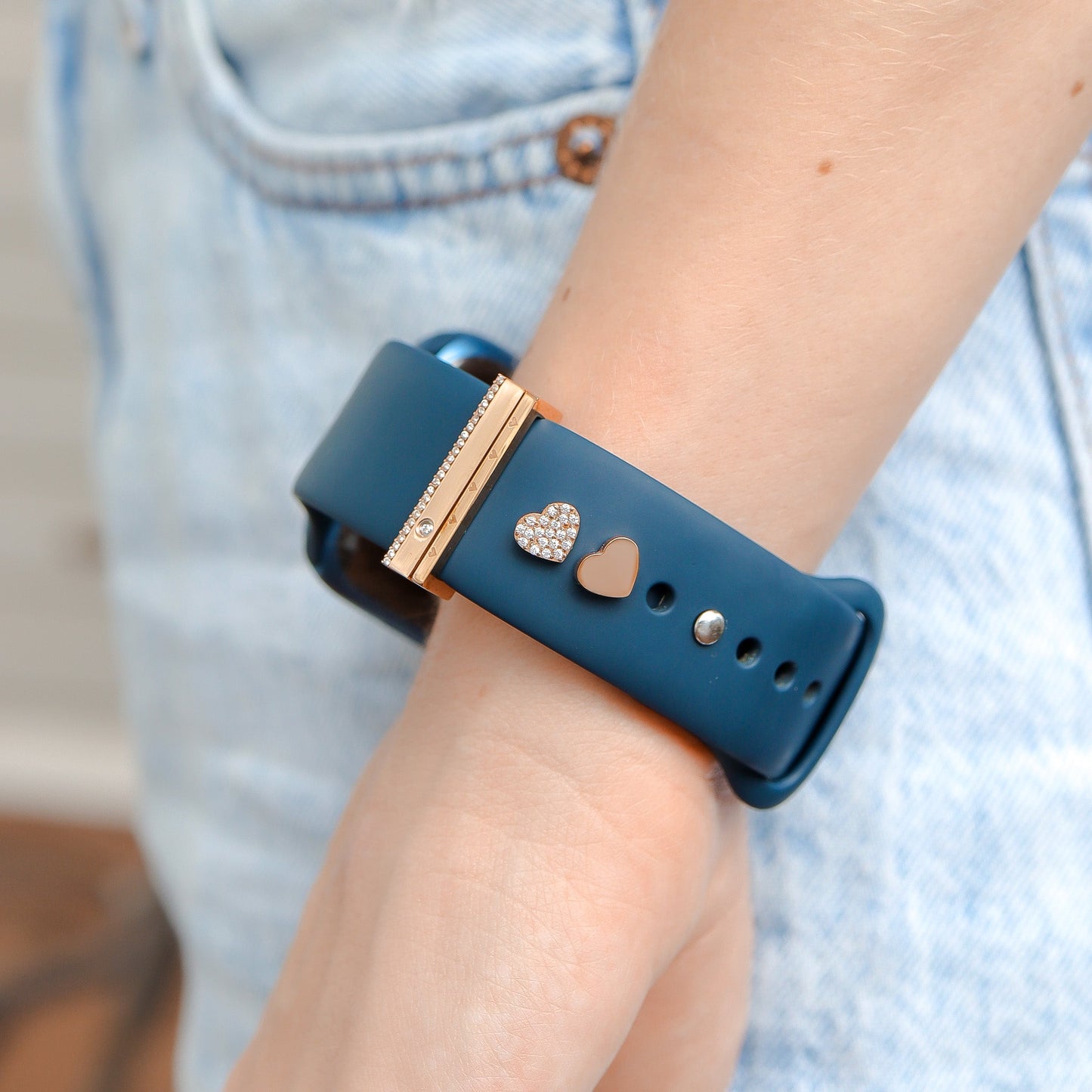 Stainless Steel Engravable 2 Piece Heart Smart Watch Charm Set / SBB0361