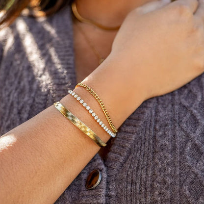 18K Gold PVD Stainless Steel Diamond Cut Curb Chain Bracelet / BRJ9098