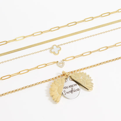 18K Gold PVD Stainless Steel Stone "Heart" Paperclip Chain Necklace / CHN9976