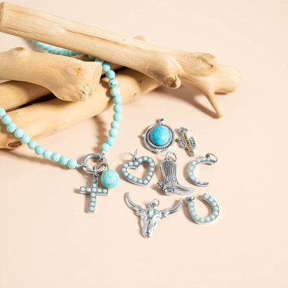 18K Gold PVD Stainless Steel Turquoise Stone Cross Charm / PDL0230