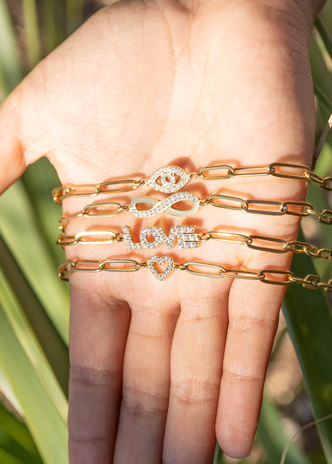 18K Gold PVD Stainless Steel Stone "Heart" Paperclip Chain Necklace / CHN9976