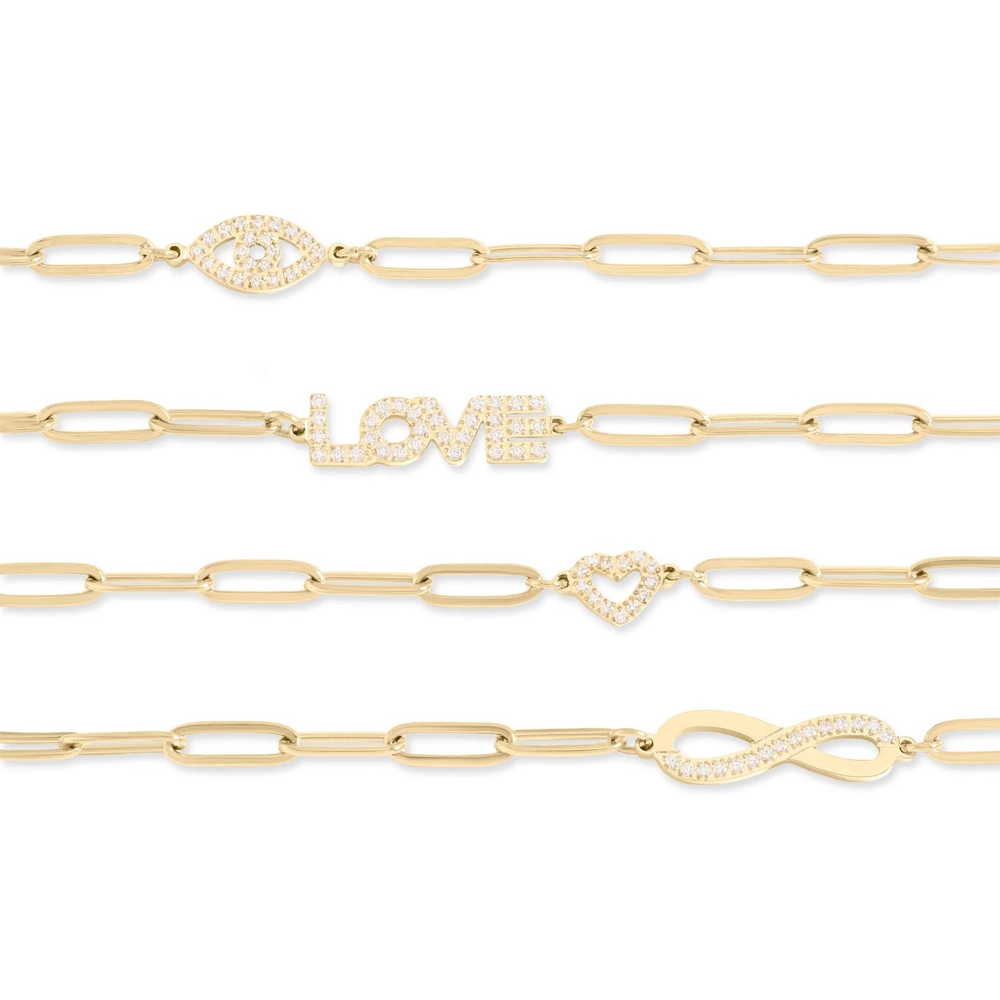 18K Gold PVD Stainless Steel Stone "Heart" Paperclip Chain Bracelet / BRJ1006