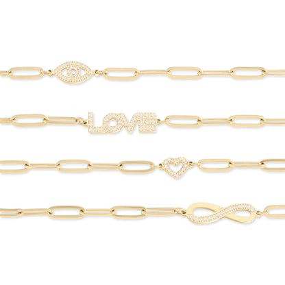 18K Gold PVD Stainless Steel Stone "Heart" Paperclip Chain Bracelet / BRJ1006