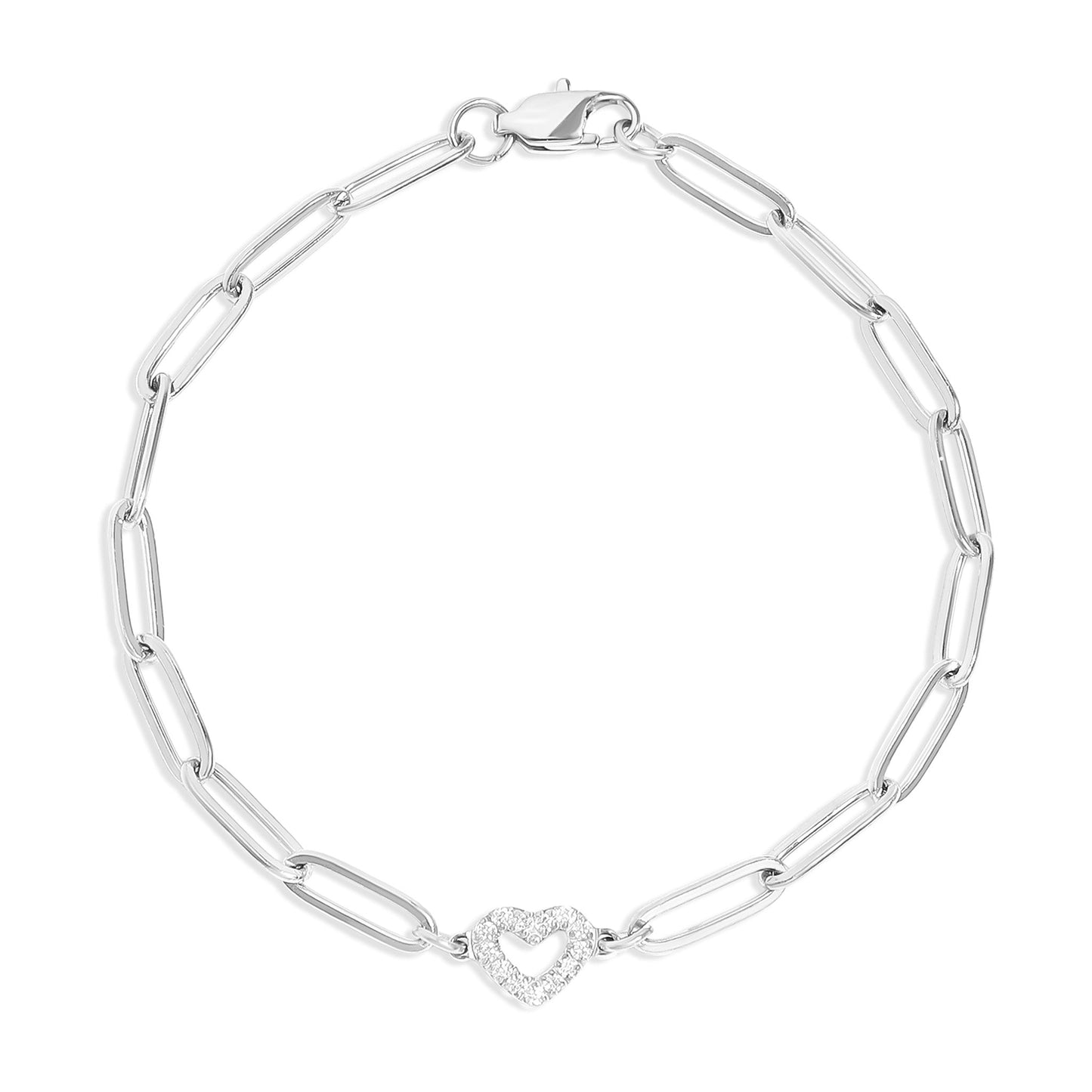 18K Gold PVD Stainless Steel Stone "Heart" Paperclip Chain Bracelet / BRJ1006