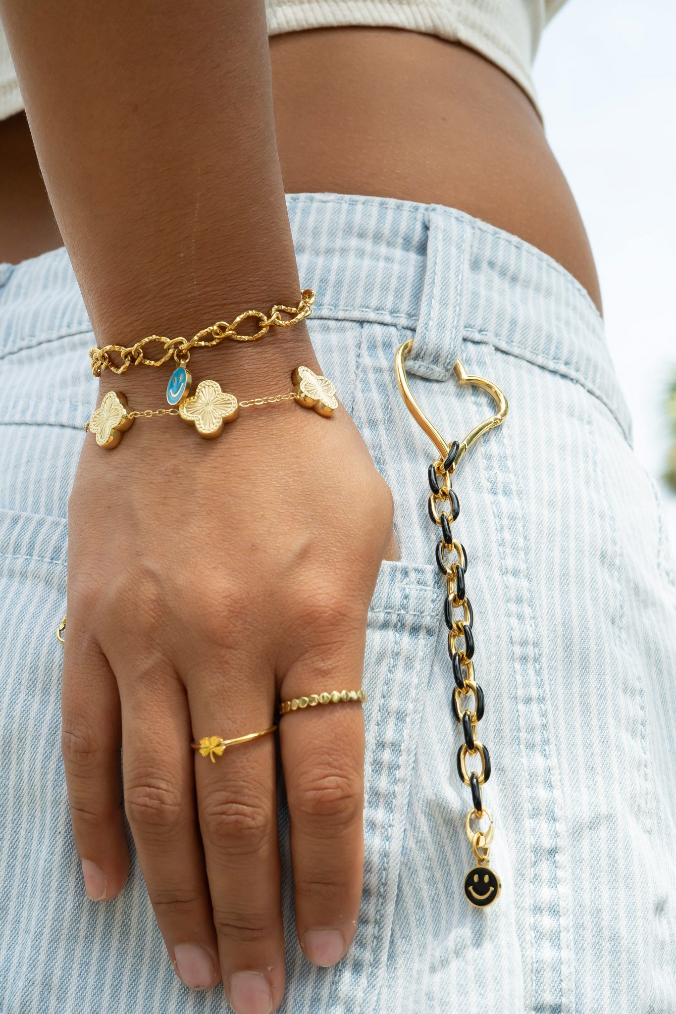 18K Gold PVD Stainless Steel Four Leaf Clover Symbol Ring / ZRJ0002