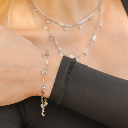 18K Gold PVD Stainless Steel Moon & Star Charm Bracelet / BRJ1009