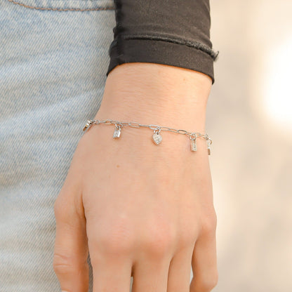 18K Gold PVD Stainless Steel Heart & Lock Charm Bracelet / BRJ1011