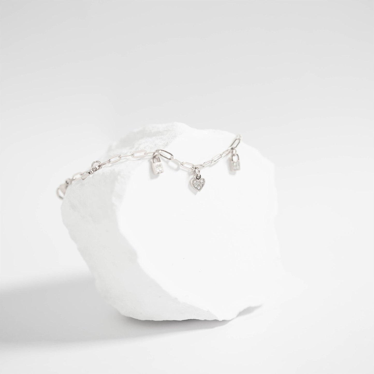 18K Gold PVD Stainless Steel Heart & Lock Charm Bracelet / BRJ1011