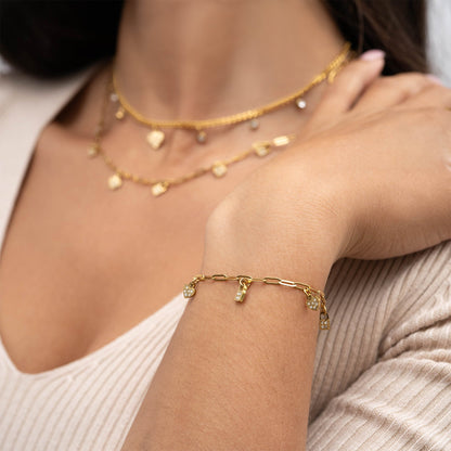 18K Gold PVD Stainless Steel Heart & Lock Charm Bracelet / BRJ1011