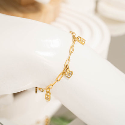 18K Gold PVD Stainless Steel Heart & Lock Charm Bracelet / BRJ1011