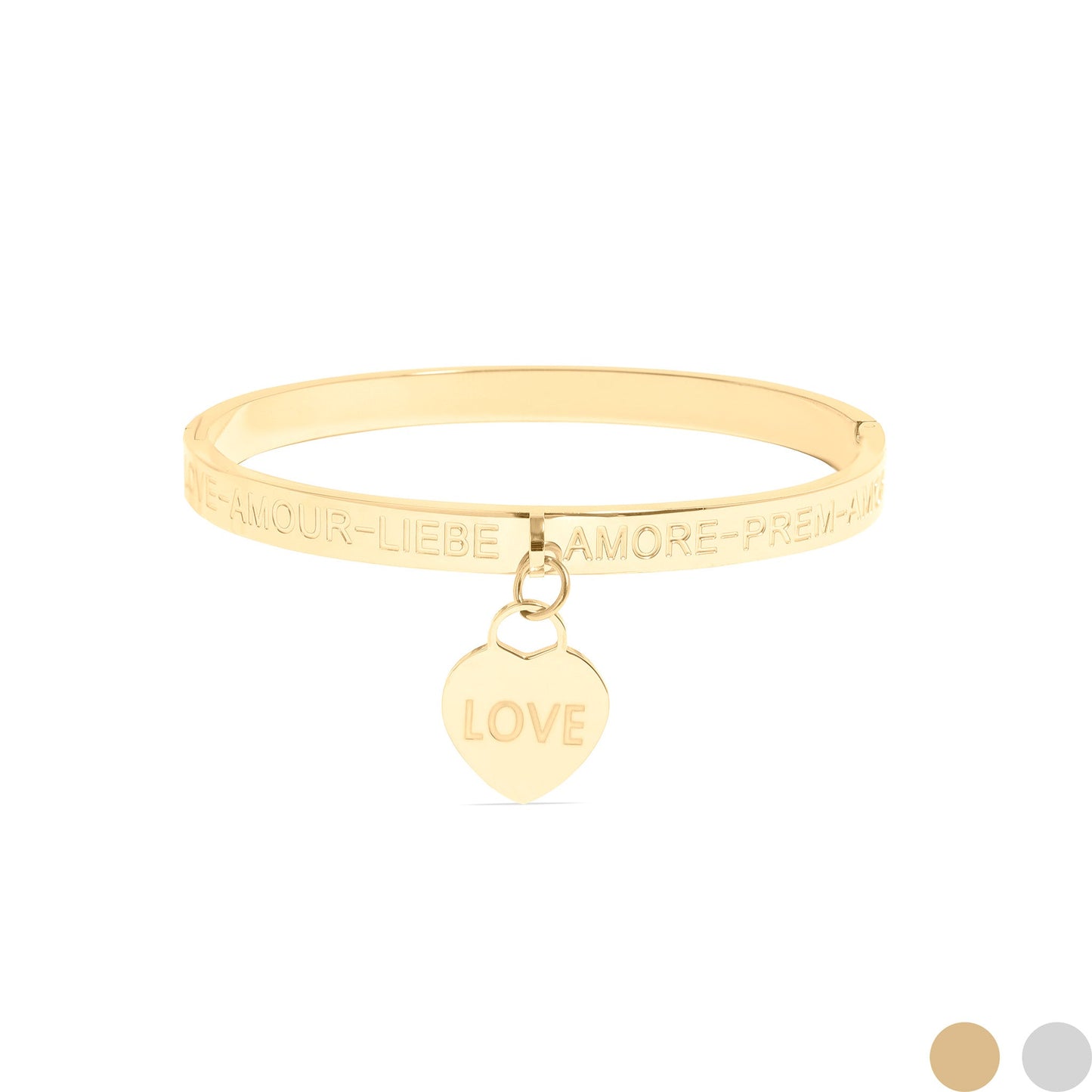 18K Gold PVD Stainless Steel Love Languages Heart Charm Bangle / BRJ1013