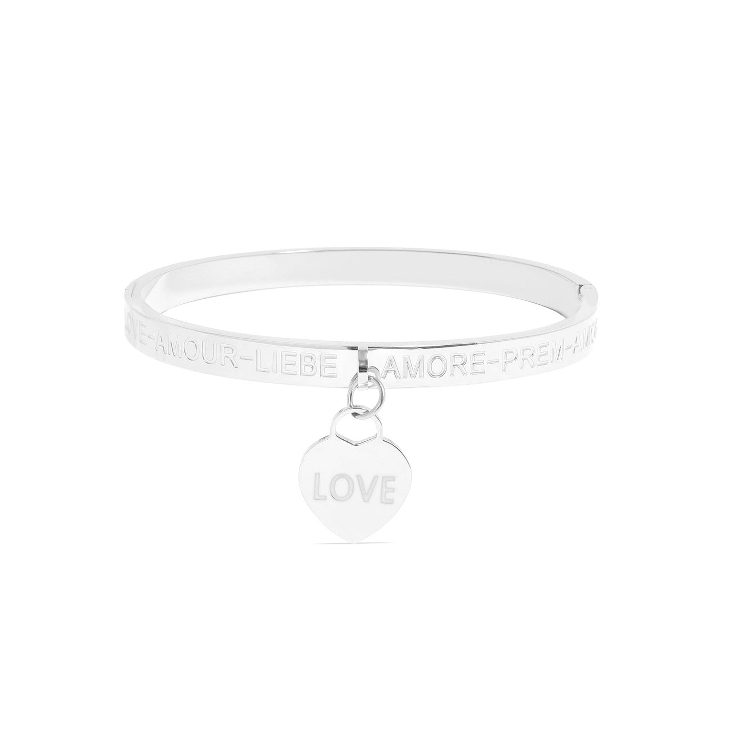 18K Gold PVD Stainless Steel Love Languages Heart Charm Bangle / BRJ1013