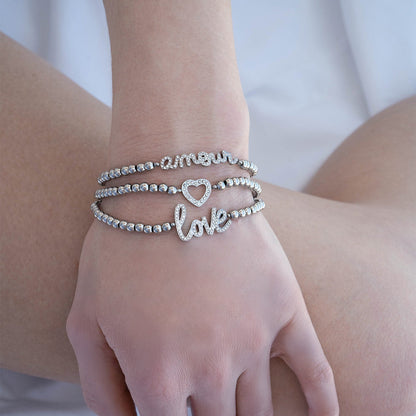 18K Gold PVD Stainless Steel Stone Amour Metal Beaded Stretch Bracelet / BRJ1015