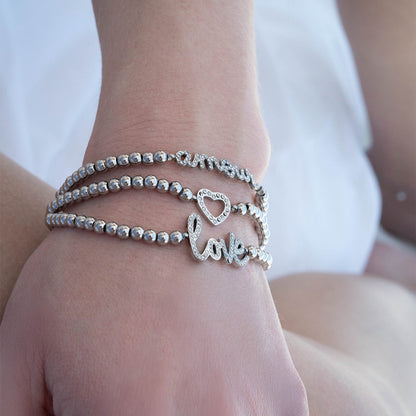 18K Gold PVD Stainless Steel Stone Love Metal Beaded Stretch Bracelet / BRJ1014