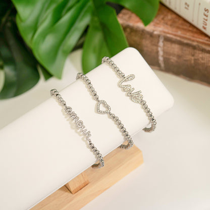 18K Gold PVD Stainless Steel Stone Amour Metal Beaded Stretch Bracelet / BRJ1015