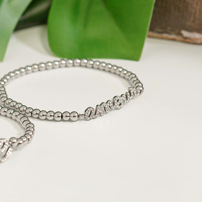 18K Gold PVD Stainless Steel Stone Amour Metal Beaded Stretch Bracelet / BRJ1015