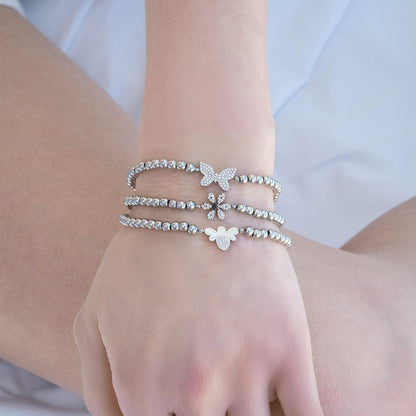 18K Gold PVD Stainless Steel Stone Bee Metal Beaded Stretch Bracelet / BRJ1022