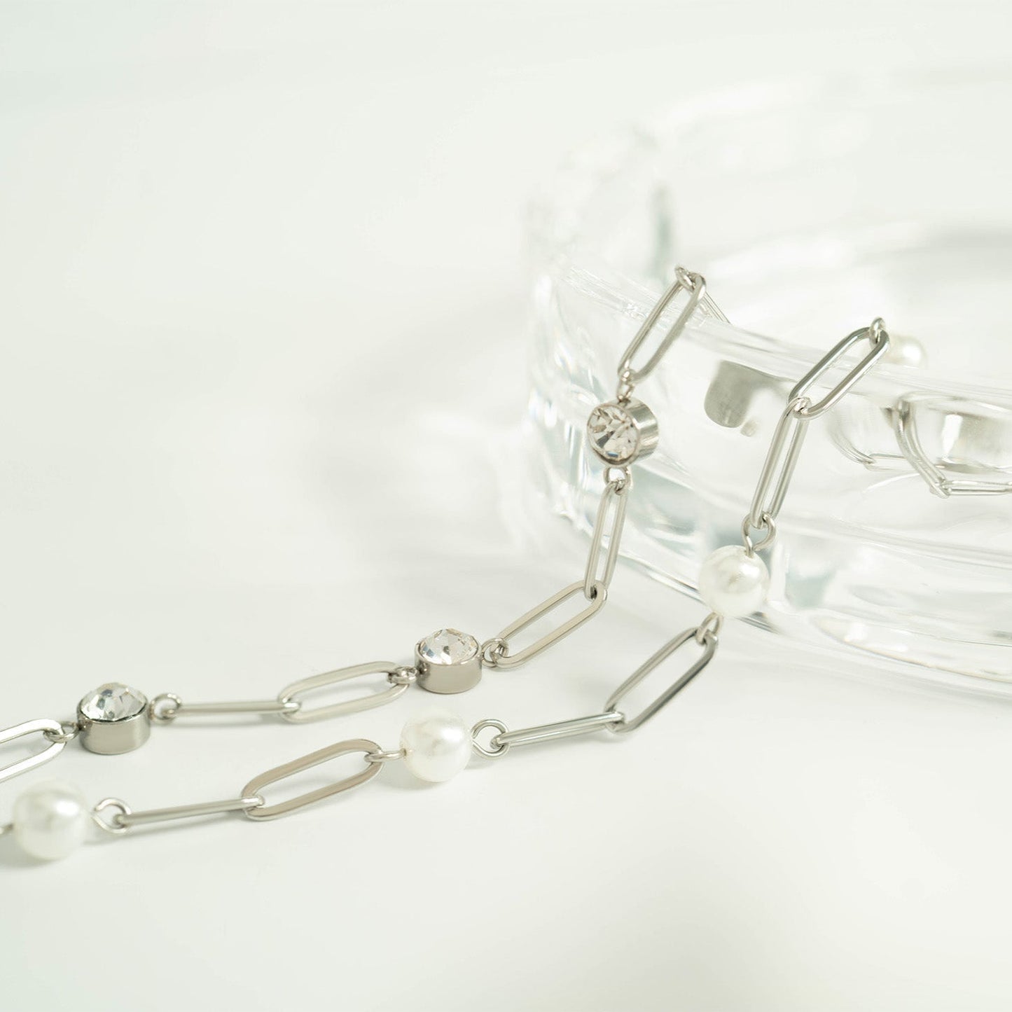 Stainless Steel Paperclip Chain and Crystal Stone Necklace / CHN0088