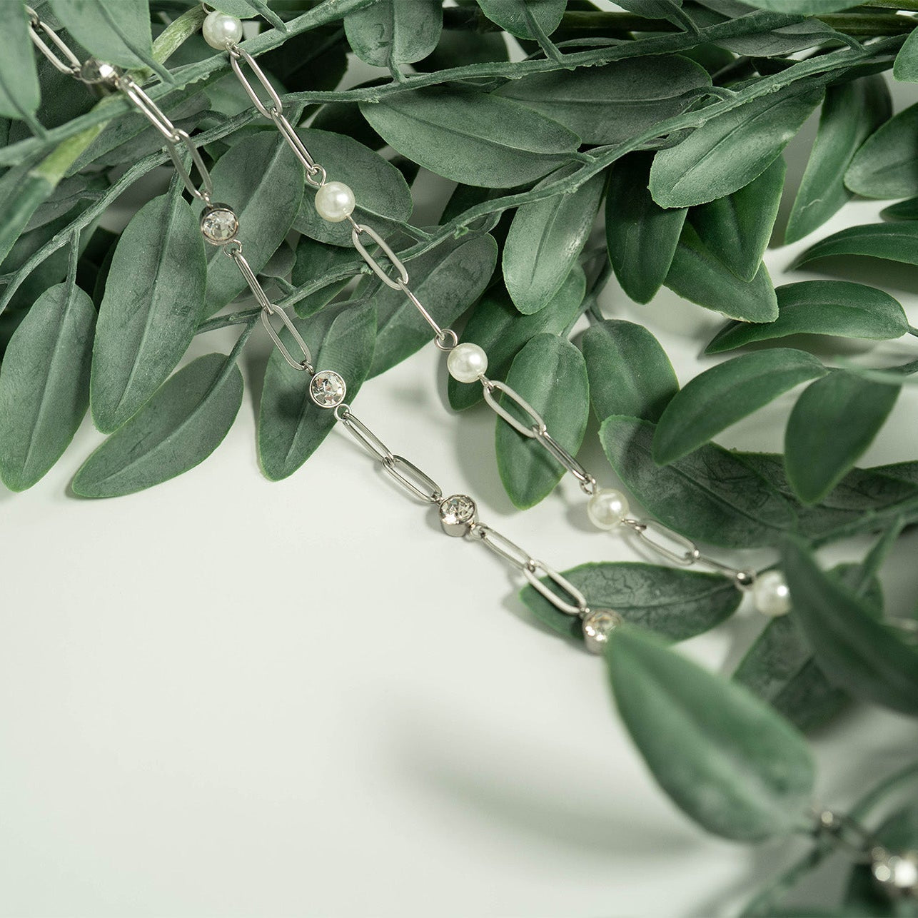 Stainless Steel Paperclip Chain and Crystal Stone Necklace / CHN0088