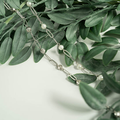 Stainless Steel Paperclip Chain and Crystal Stone Necklace / CHN0088