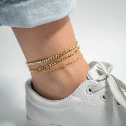 18K Gold PVD Stainless Steel Figaro Chain Bracelet or Anklet / BRJ9097