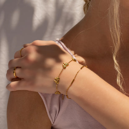 18K Gold PVD Stainless Steel Bow Station Bracelet / BRJ1069