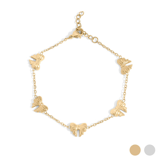 18K Gold PVD Stainless Steel Bow Station Bracelet / BRJ1069