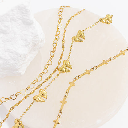 18K Gold PVD Stainless Steel Bow Station Bracelet / BRJ1069