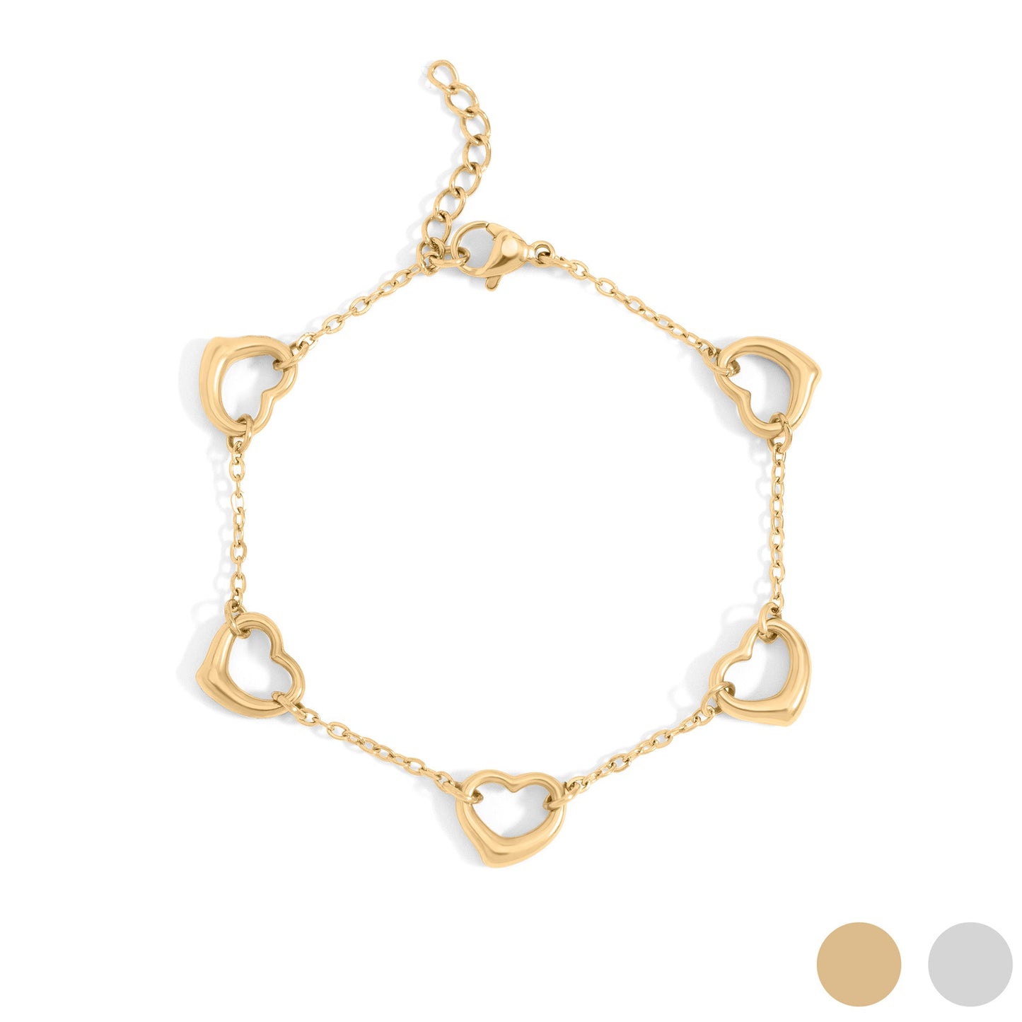 18K Gold PVD Stainless Steel Station Heart Bracelet / BRJ1070