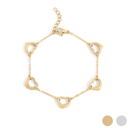 18K Gold PVD Stainless Steel Station Heart Bracelet / BRJ1070