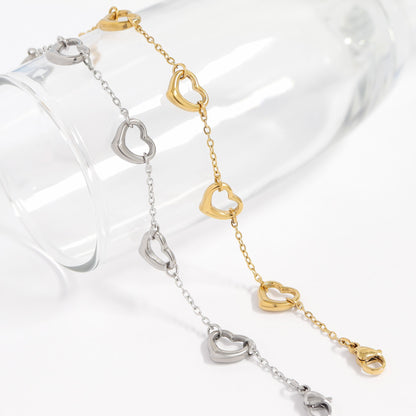 18K Gold PVD Stainless Steel Station Heart Bracelet / BRJ1070