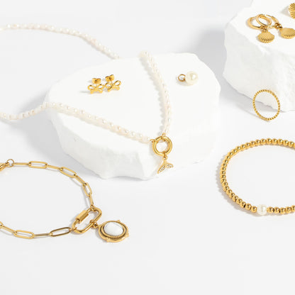 18K Gold PVD Stainless Steel Paperclip Carabiner Bracelet / BRJ1072