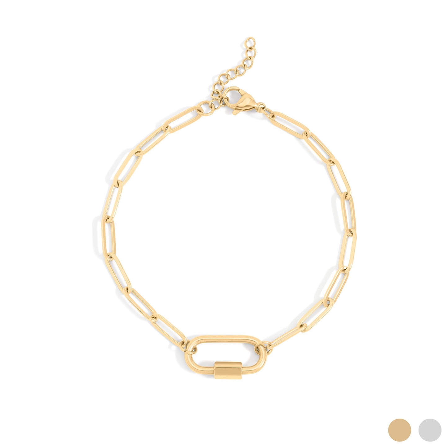 18K Gold PVD Stainless Steel Paperclip Carabiner Bracelet / BRJ1072