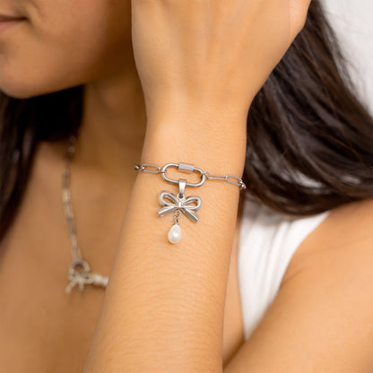 18K Gold PVD Stainless Steel Paperclip Carabiner Bracelet / BRJ1072