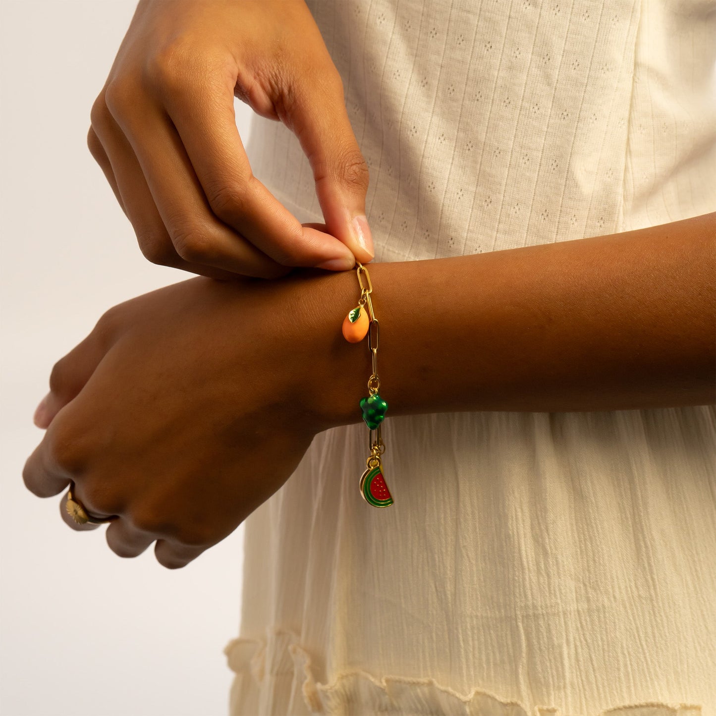 18K Gold PVD Stainless Steel Fruit Charm Bracelet / BRJ1078