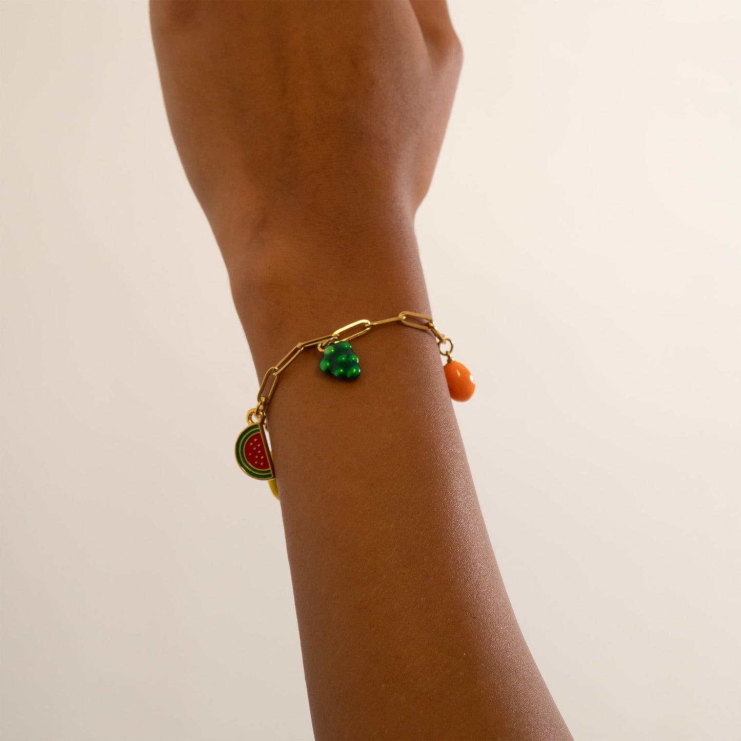 18K Gold PVD Stainless Steel Fruit Charm Bracelet / BRJ1078